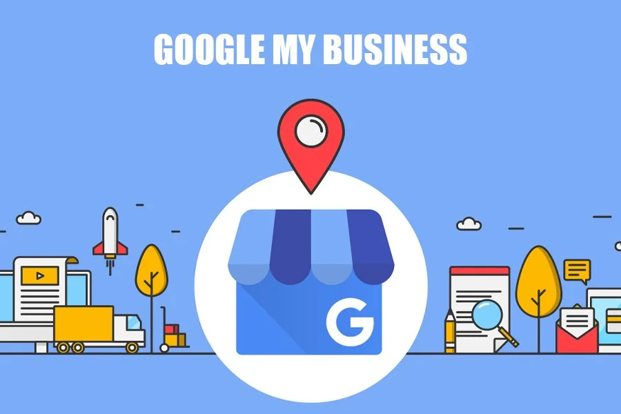 Concept illustration — Google Business Profile storefront icon with a map pin