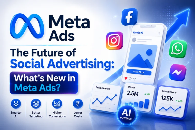 Concept illustration — Meta Ads graphic with Facebook, Instagram, and WhatsApp icons